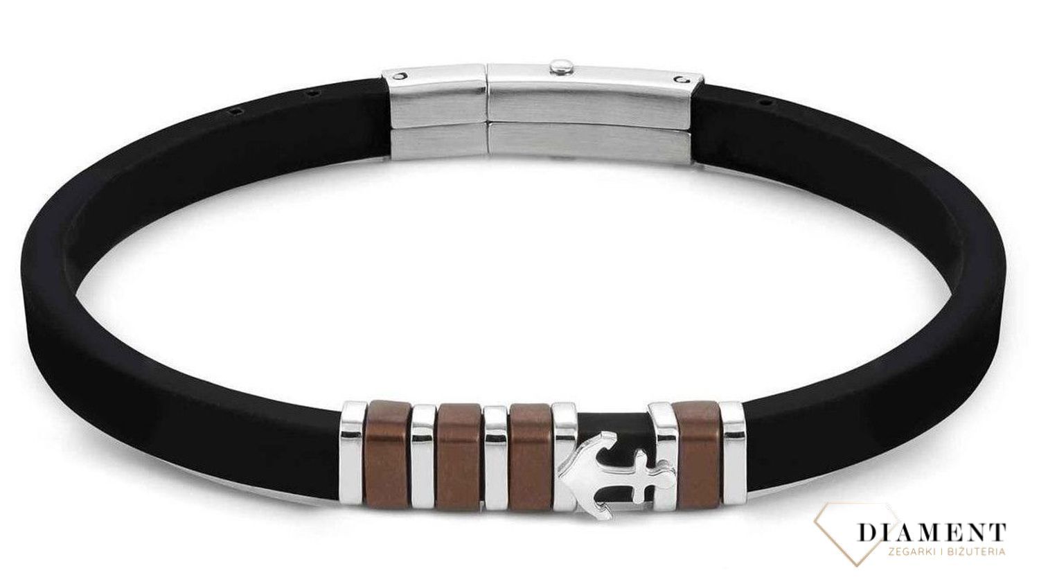 Bransoletka męska Nomination kauczuk z kotwicą z kolekcji CIty 028803 002 z dodatkiem brązu. Bransoletka w kolorze czarnym wykonana z kauczuku i stali szlachetnej 316L. .jpg